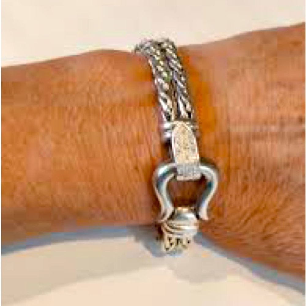 heavy 925 double strand wheat link chain bracelet diamond embellished clasp 7.5
